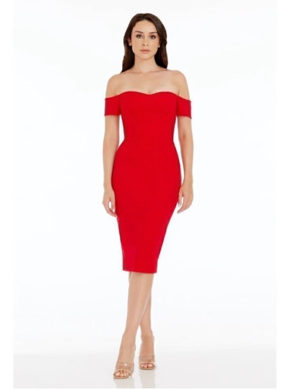 Dress the Population Bailey Off-the-Shoulder Bodycon Mini Dress Holiday Red XS